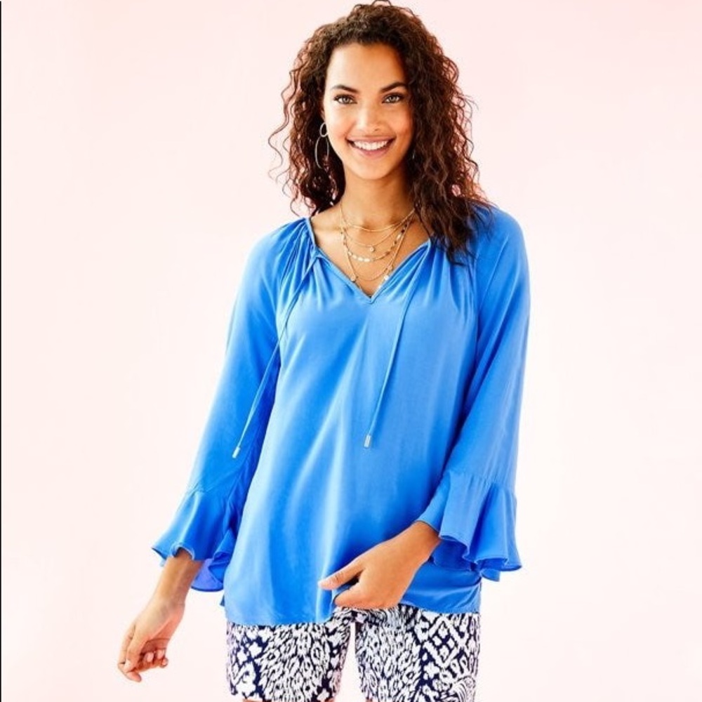 EUC Lilly Pulitzer Willa Flounce Sleeve Top sz XXS